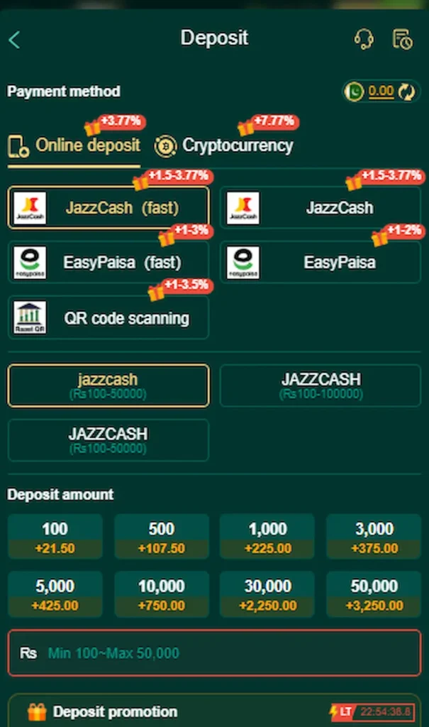 pkr668 deposit
